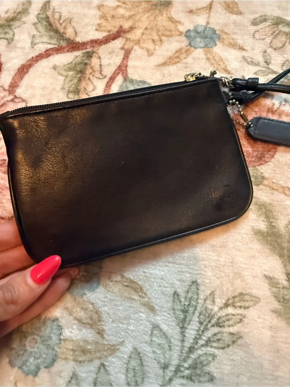 Coach Black Leather Wristlet with silver Tone Hardware
